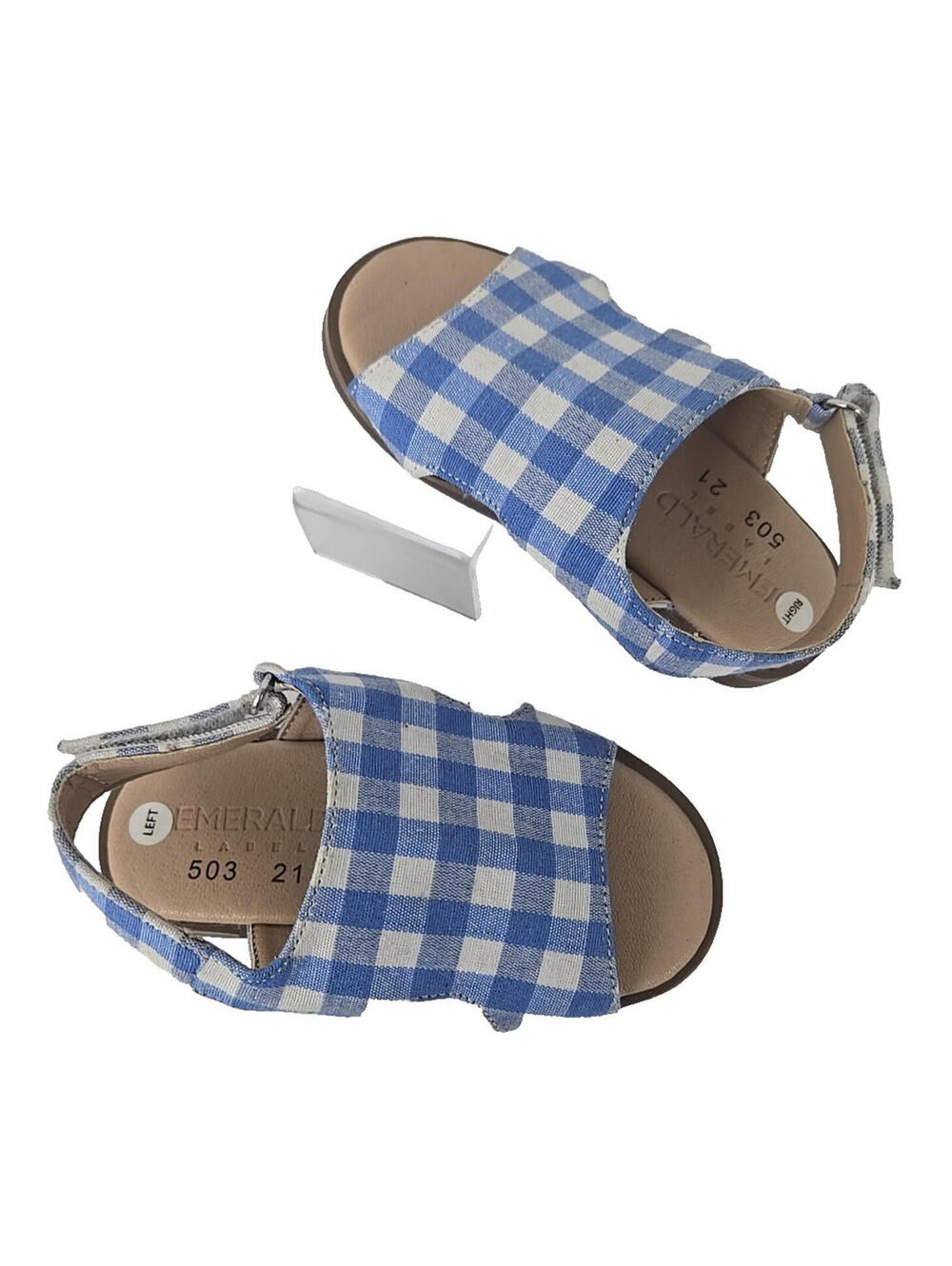 Emerald Label Blue Plaid Gingham Toddler Buckle Summer Sandals Size 21/5.5
